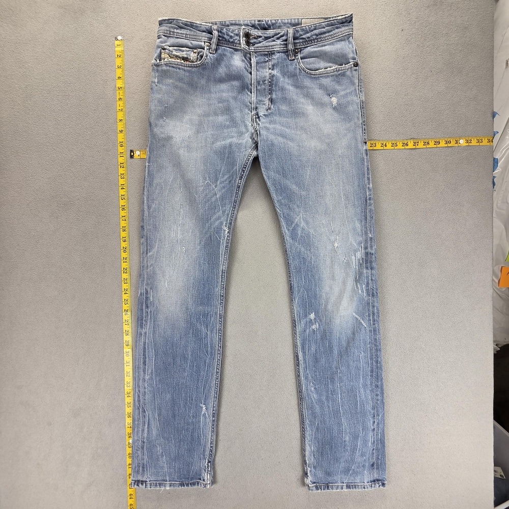 Diesel Jeans Mens 34x34 Blue RIANG Slim Straight Distressed Made In Italy 008SV